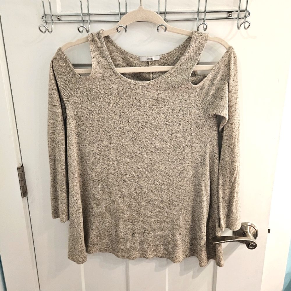 Acemi Tunic Cold Shoulder Long Sleeve Hi-Low Scoop Neck Pullover Gray Size S